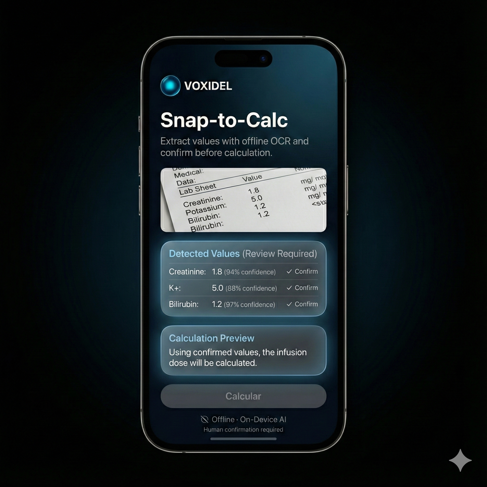 VOXIDEL Snap-to-Calc interface