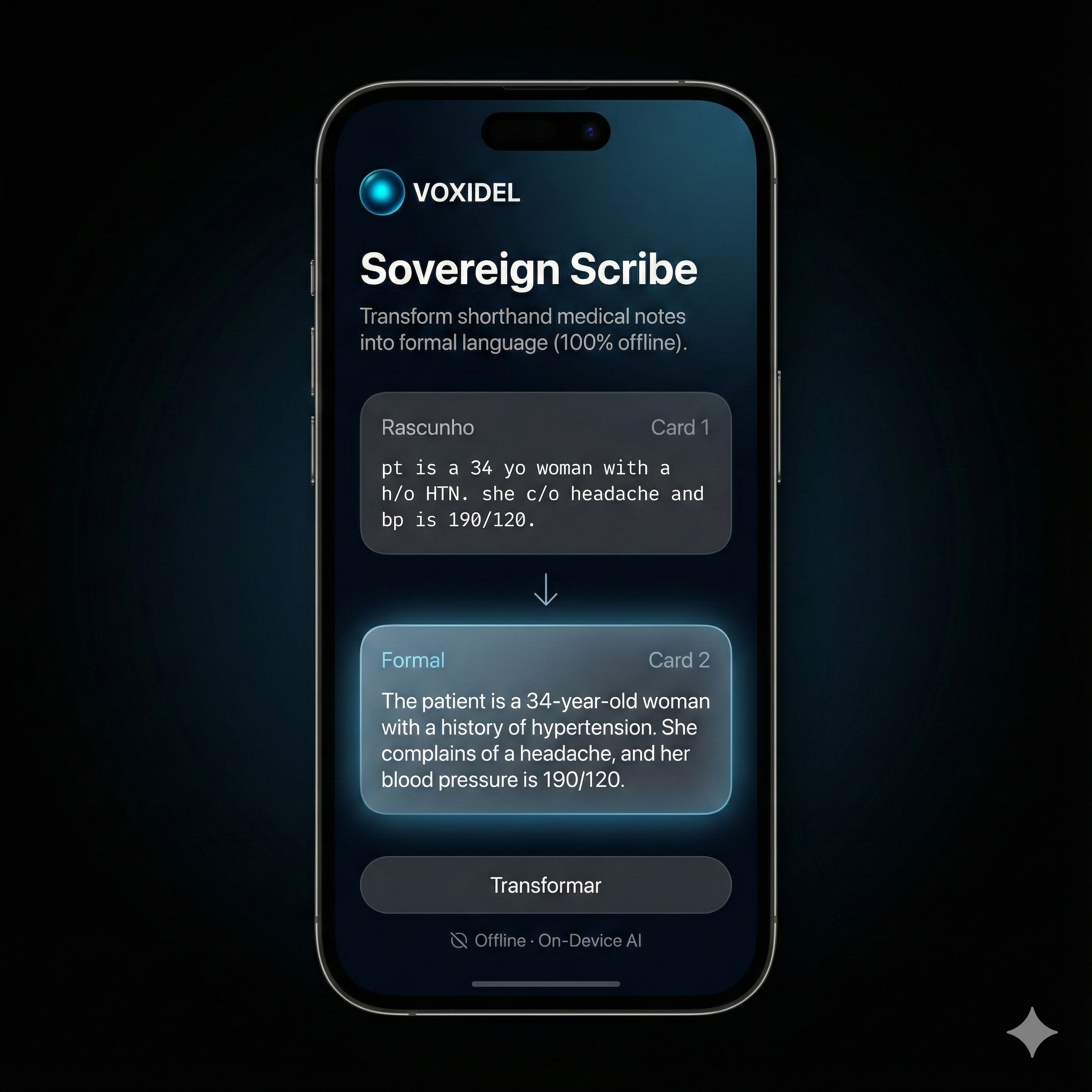 VOXIDEL Sovereign Scribe interface